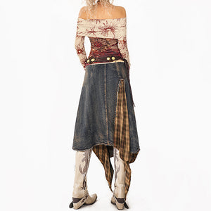 VILZSTUDIOS Y2K patchwork plaid denim skirt