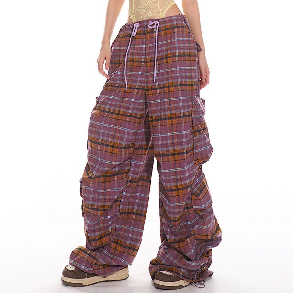 VILZSTUDIOS Plaid baggy cargo pants with utility pockets