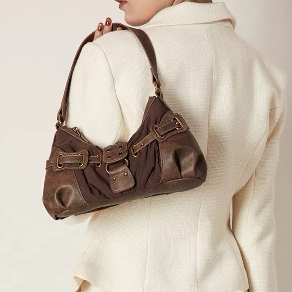 VILZSTUDIOS Stylish Y2K baguette bag with buckle accents