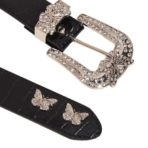 VILZSTUDIOS Stylish rhinestone butterfly vegan leather belt