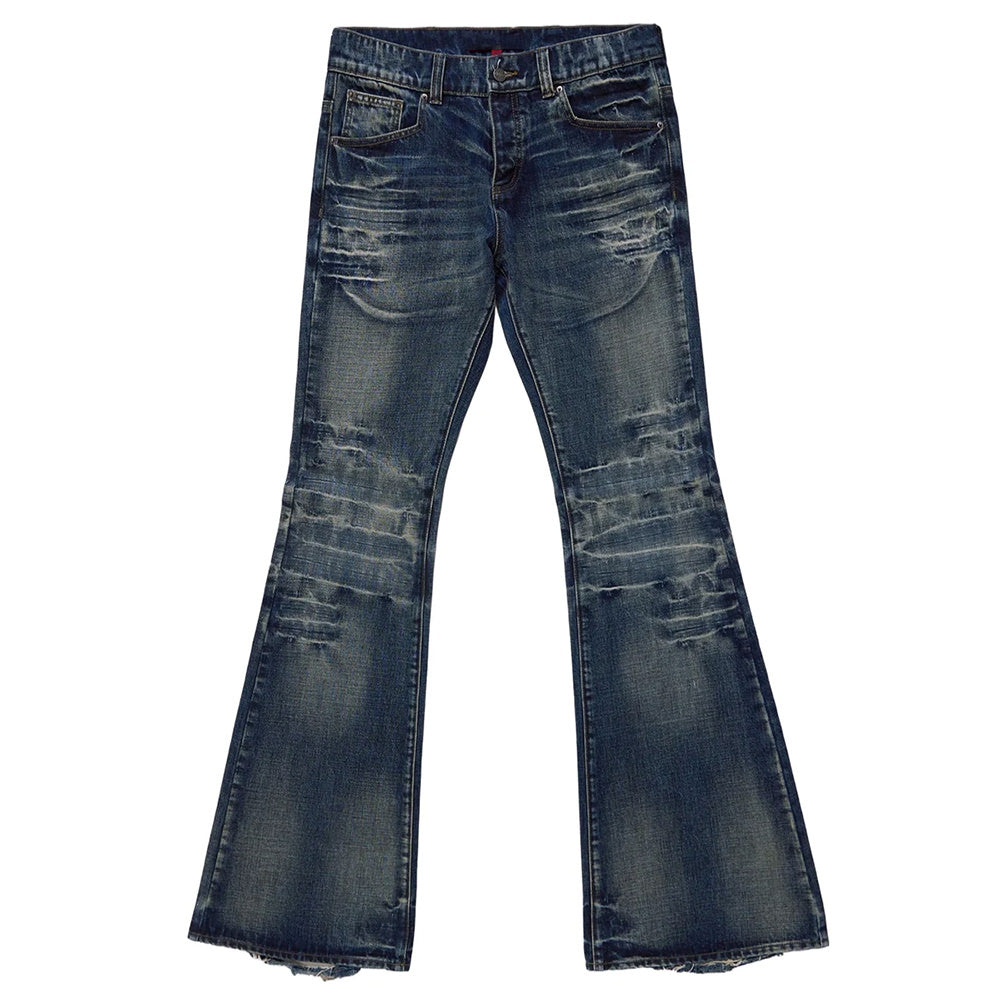 VILZSTUDIOS Flare jeans with ripped details and vintage wash