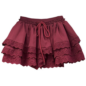 VILZSTUDIOS Ruffled mini skirt with lace detailing and elastic waistband