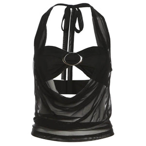 VILZSTUDIOS Y2K-inspired sheer halter crop top