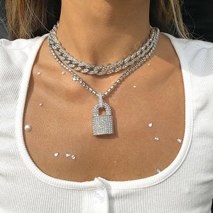 VILZSTUDIOS Stylish rhinestone lock necklace for trendy outfits