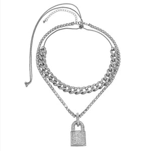 VILZSTUDIOS Stylish rhinestone lock necklace for trendy outfits
