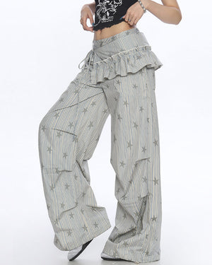 VILZSTUDIOS Fashionable parachute pants with star prints
