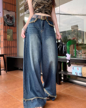 VILZSTUDIOS Wide-leg jeans with frayed hems and distressed details