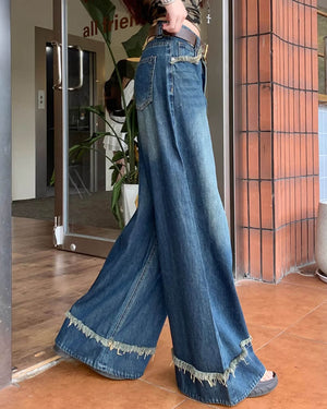 VILZSTUDIOS Wide-leg jeans with frayed hems and distressed details