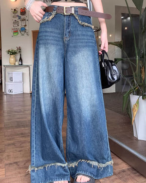 VILZSTUDIOS Wide-leg jeans with frayed hems and distressed details