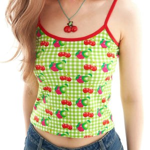 VILZSTUDIOS Youthful cherry print gingham crop top