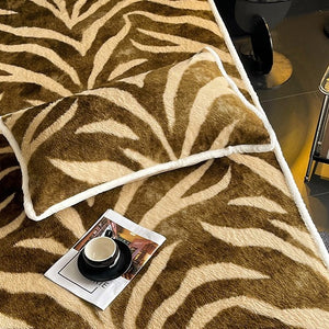 VILZSTUDIOS earth-toned zebra-stripe and mottled marble fleece fitted sheet with contrasting plush trim