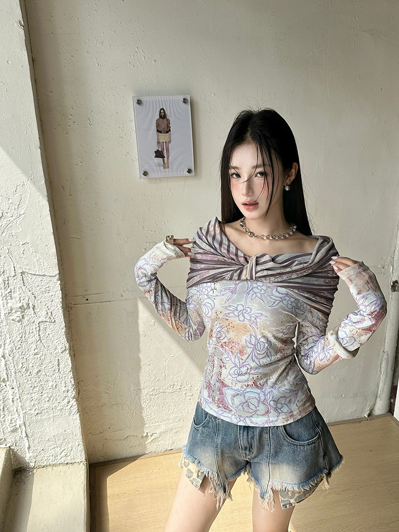 VILZSTUDIOS Lilac Floral Print Long Sleeve Top