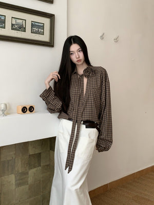 VILZSTUDIOS Brown Plaid Oversized Shirt