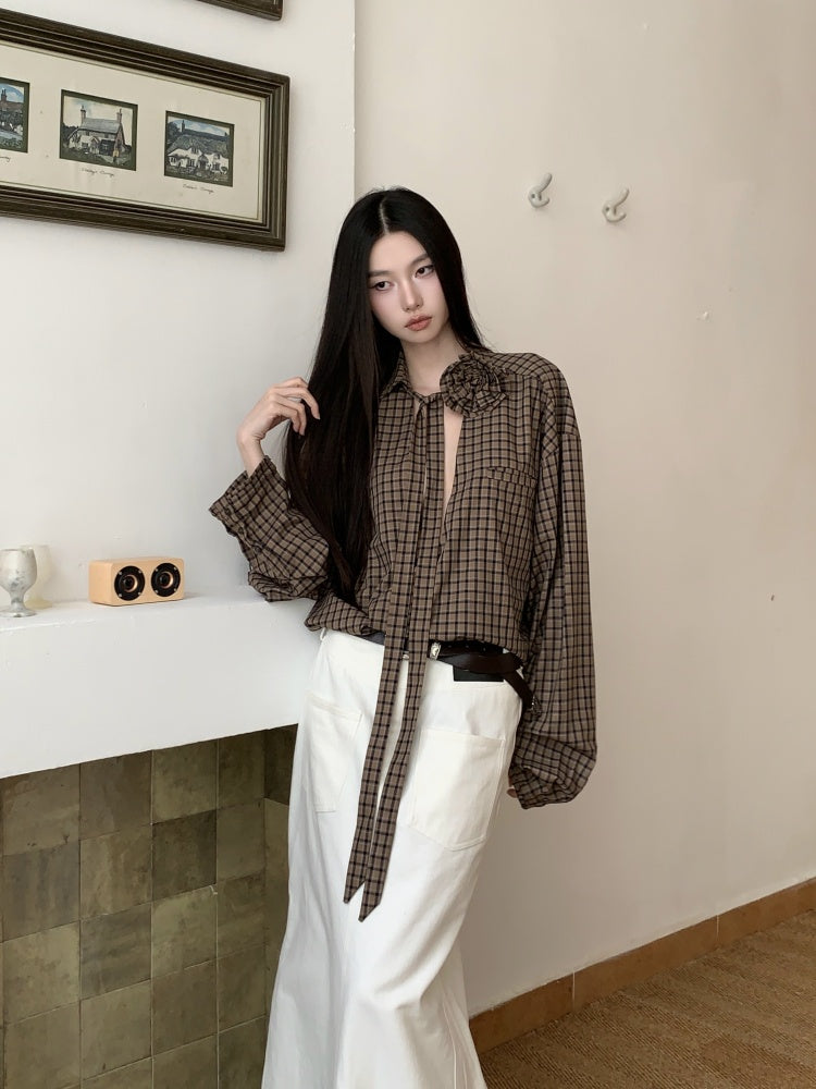 VILZSTUDIOS Brown Plaid Oversized Shirt