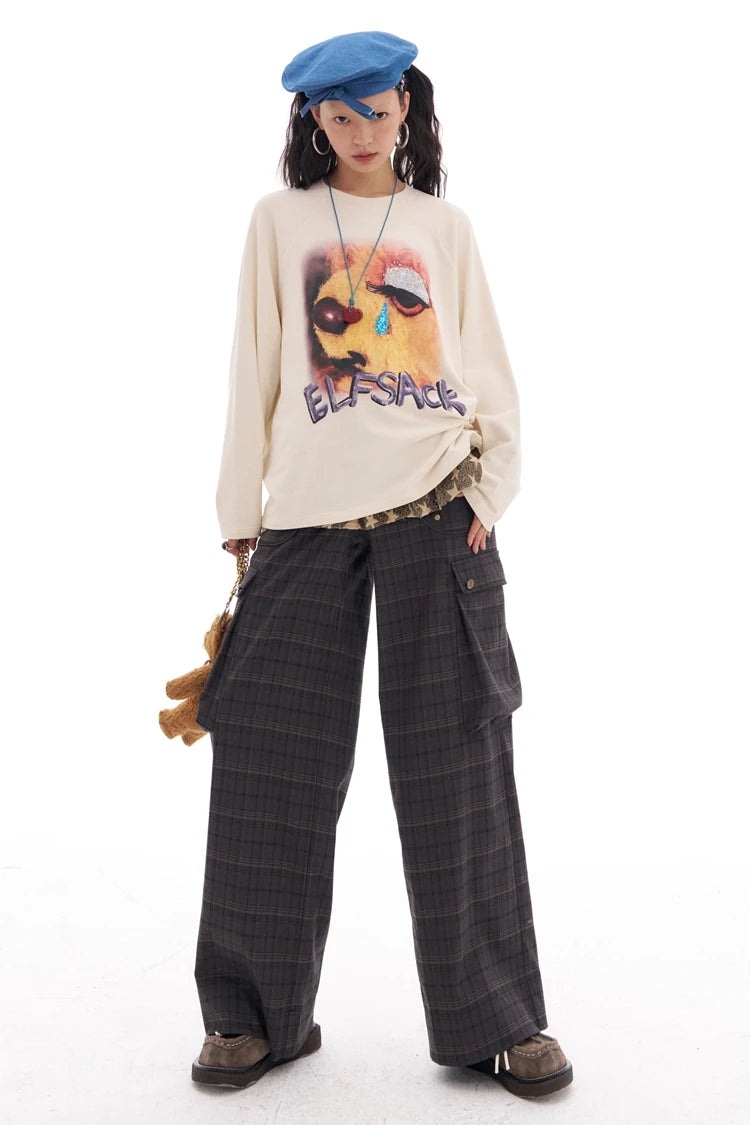 VILZSTUDIOS Retro Plaid High Waist Wide Pants