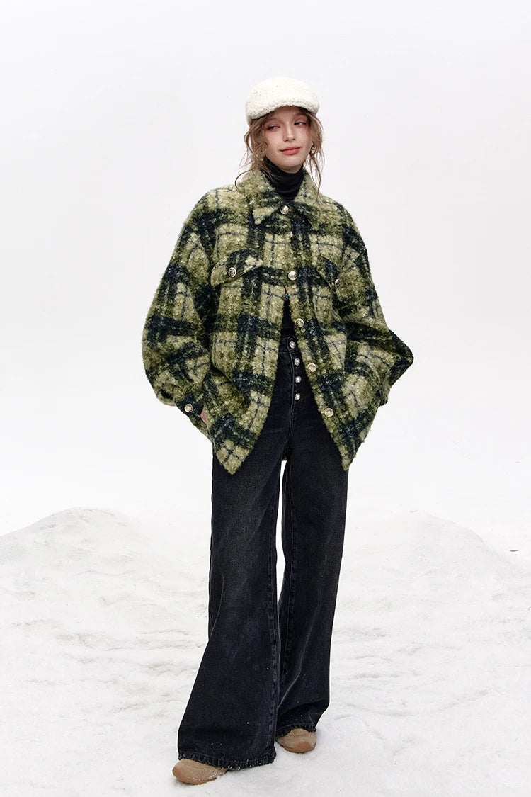 VILZSTUDIOS Retro Lapel Thickened Plaid Jacket