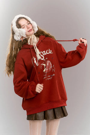 VILZSTUDIOS Sweet Preppy Style Cartoon Print Hoodie