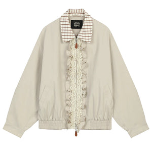 VILZSTUDIOS Elegant Plaid Lapel Lace Trim Jacket