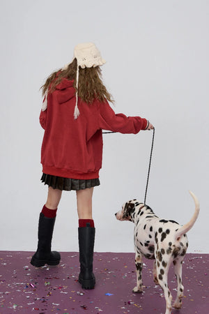 VILZSTUDIOS Red Retro Striped Turtleneck Hoodie