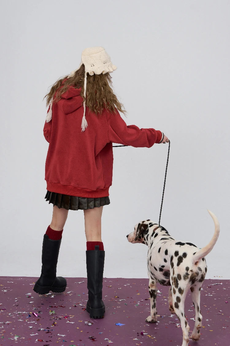 VILZSTUDIOS Red Retro Striped Turtleneck Hoodie
