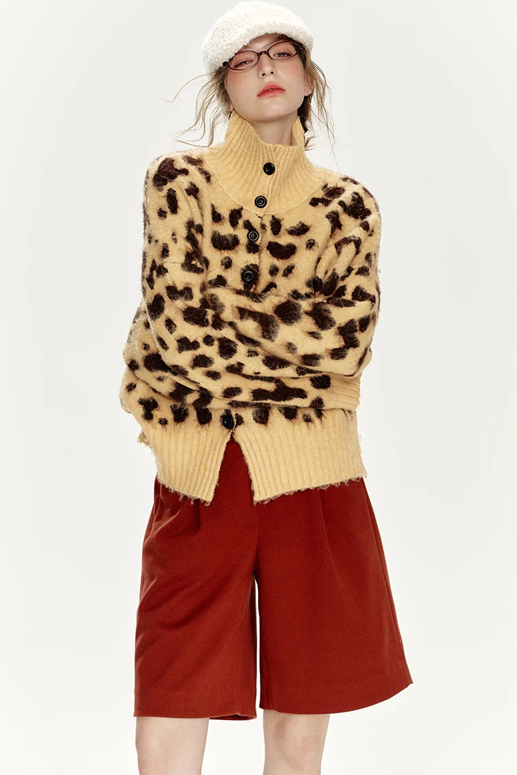 VILZSTUDIOS Leopard Print Knit Cardigan