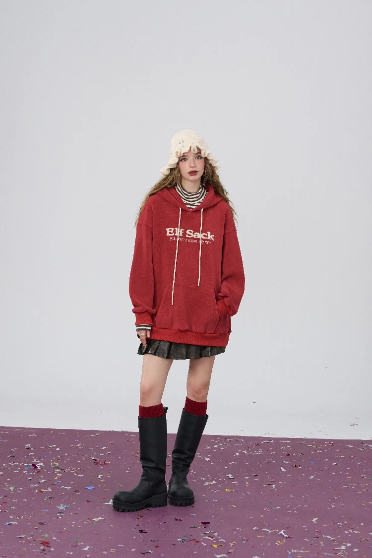 VILZSTUDIOS Red Retro Striped Turtleneck Hoodie