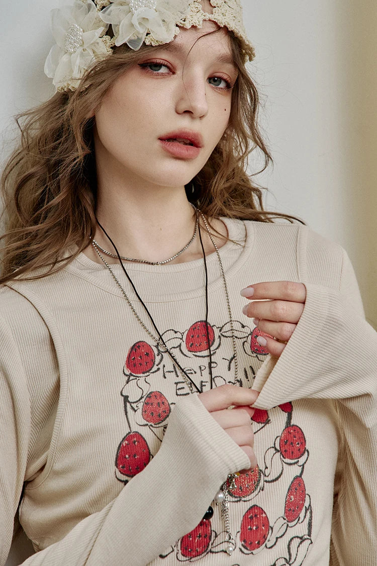 VILZSTUDIOS Strawberry Party Long Sleeve Slim Top