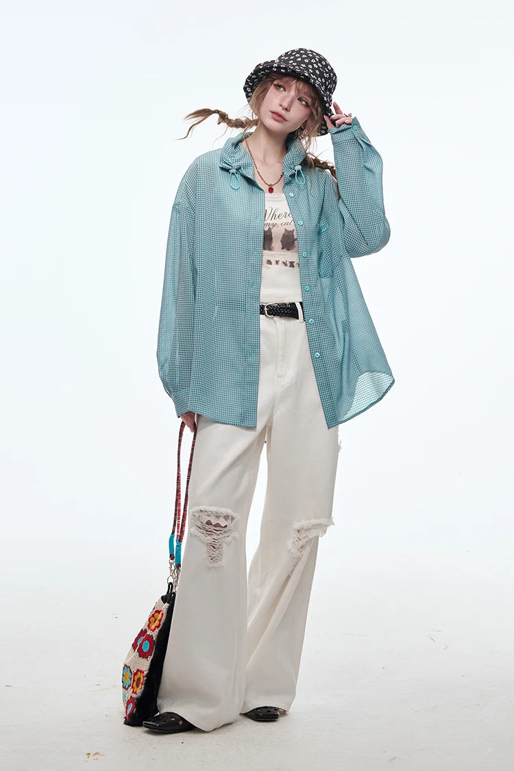VILZSTUDIOS Plaid Drawstring Shirt