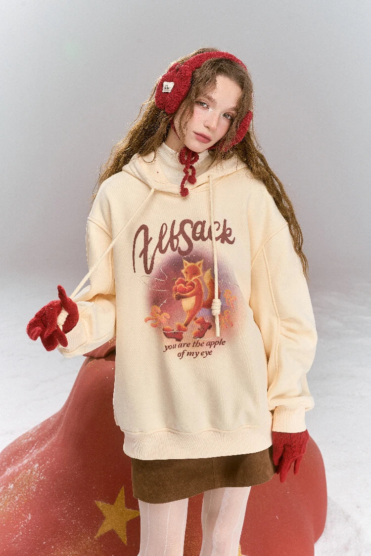 VILZSTUDIOS Sweet Preppy Style Cartoon Print Hoodie