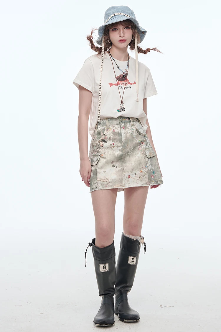 VILZSTUDIOS Original Print High Waist A-Line Mini Skirt