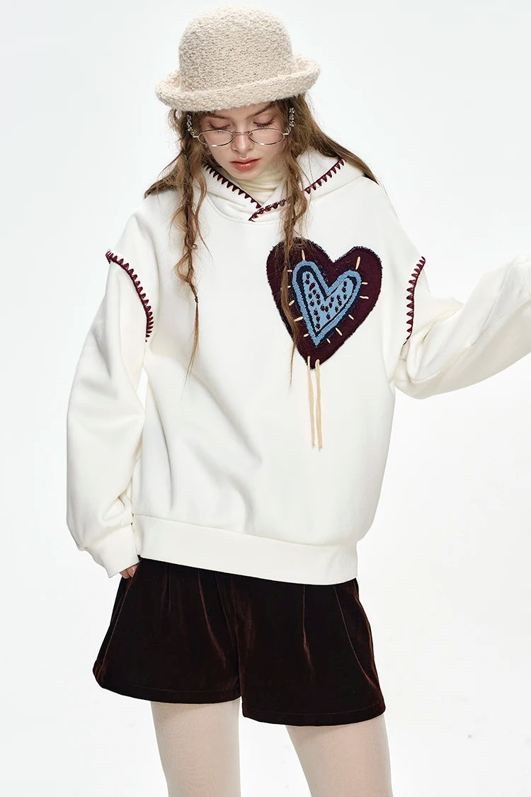 VILZSTUDIOS Cozy Stitched Heart Hoodie
