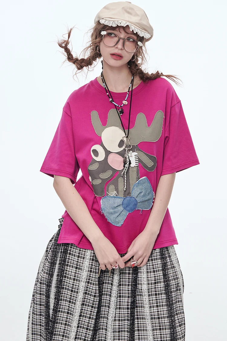 VILZSTUDIOS Cute Deer Cartoon Printed T-Shirt