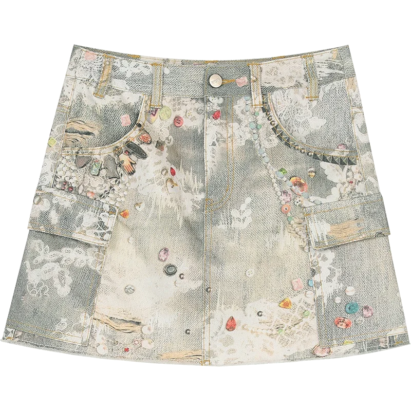 VILZSTUDIOS Original Print High Waist A-Line Mini Skirt