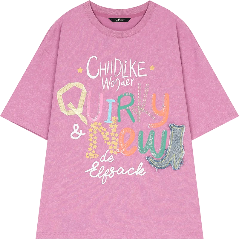 VILZSTUDIOS Sweet Pink Letter Printed T-Shirt