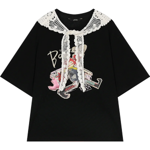 VILZSTUDIOS Lace Round Neck Printed T-Shirt