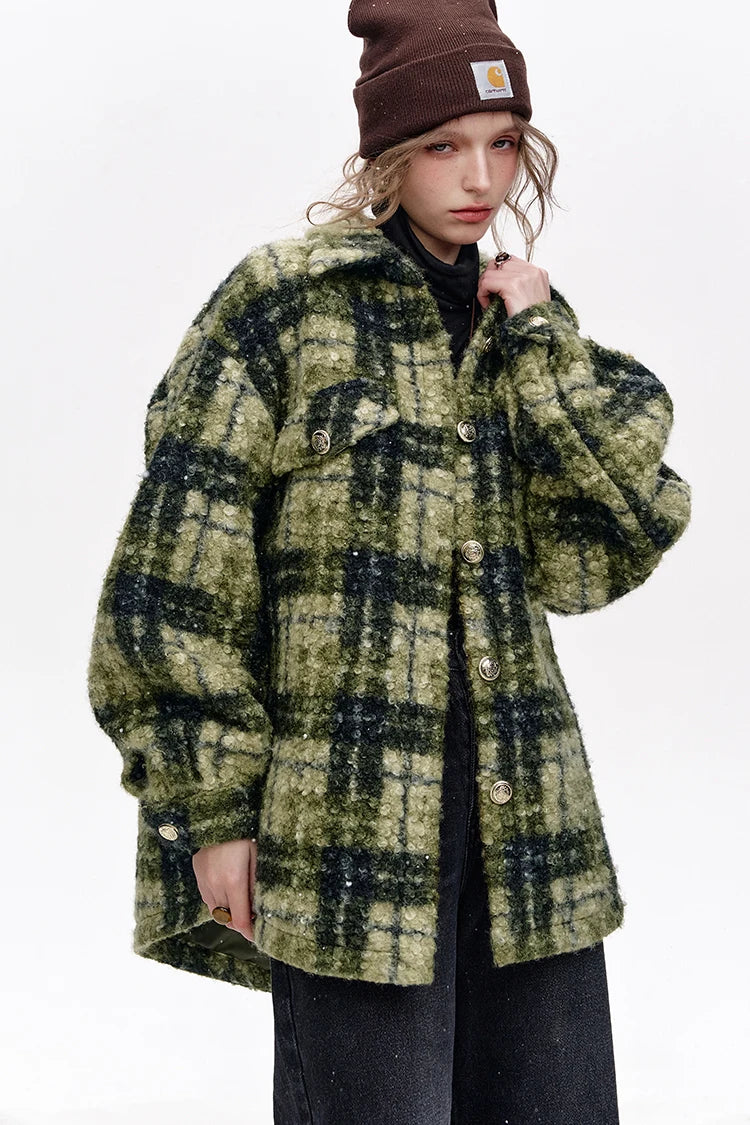 VILZSTUDIOS Retro Lapel Thickened Plaid Jacket