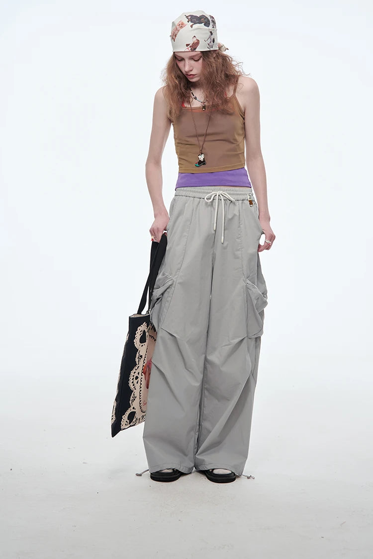 VILZSTUDIOS Durable Solid Color Wide Leg Cargo Pants