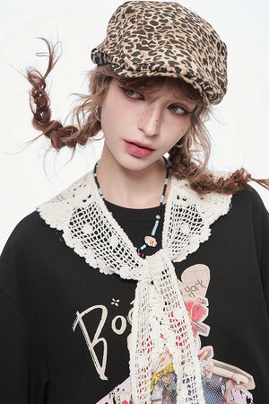 VILZSTUDIOS Lace Round Neck Printed T-Shirt