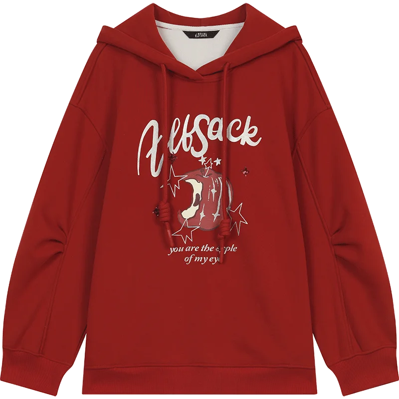 VILZSTUDIOS Sweet Preppy Style Cartoon Print Hoodie