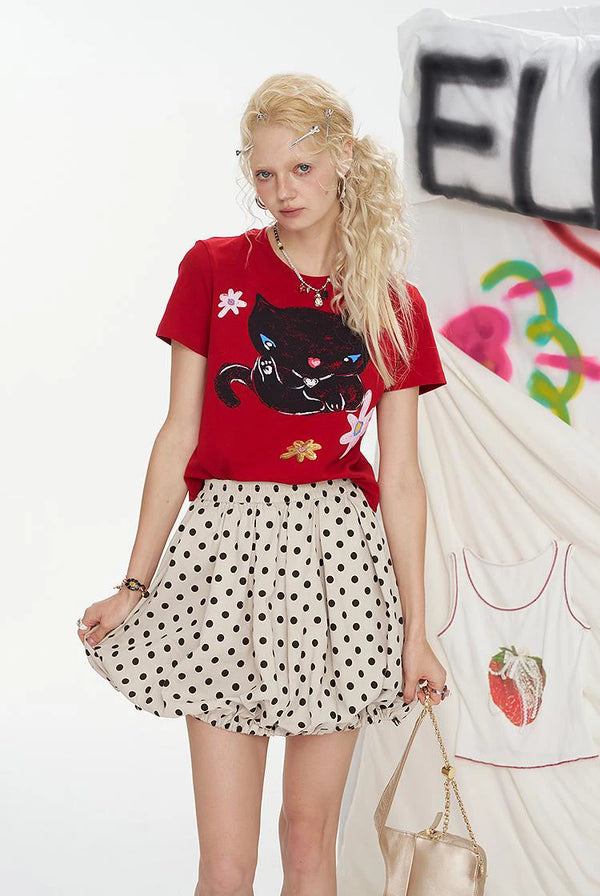 Chic High Waisted Dotted Skirt
