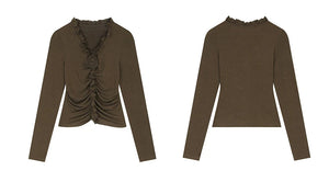 VILZSTUDIOS Feminine Pleated Flower Long Sleeve Top