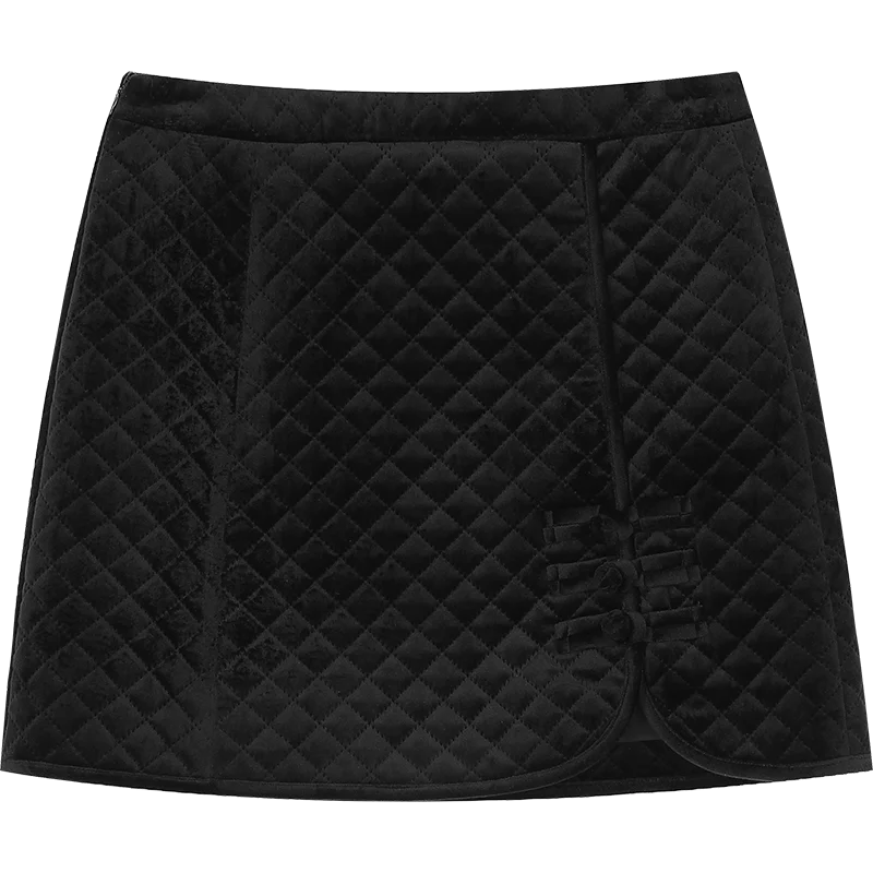VILZSTUDIOS Stylish Black Diamond Velvet A-Line Skirt