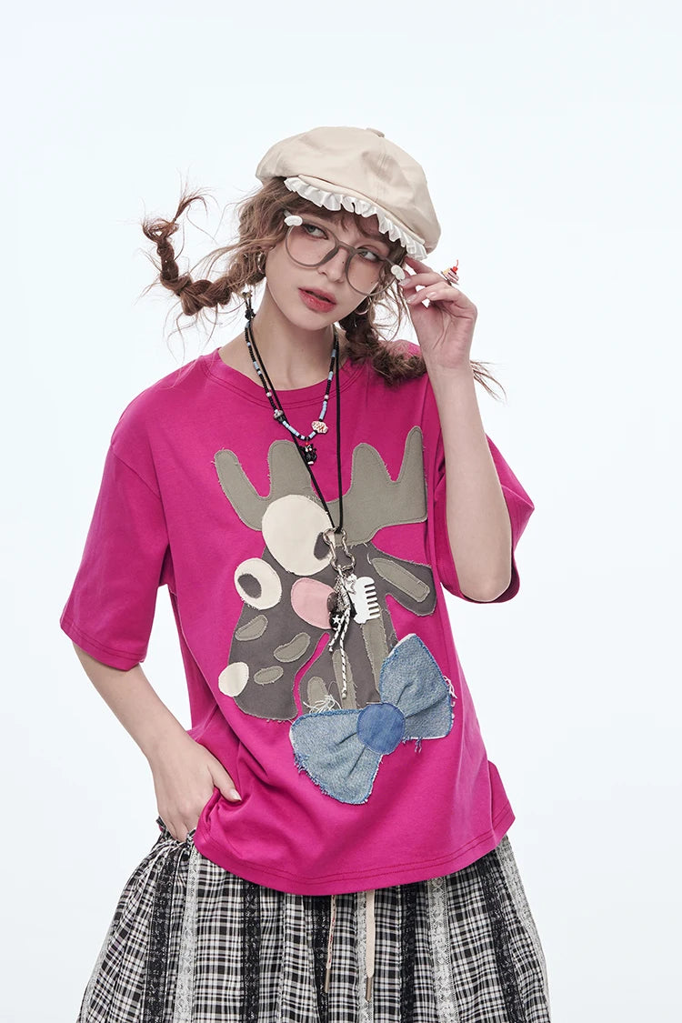 VILZSTUDIOS Cute Deer Cartoon Printed T-Shirt