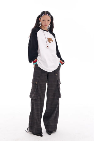 VILZSTUDIOS Retro Plaid High Waist Wide Pants