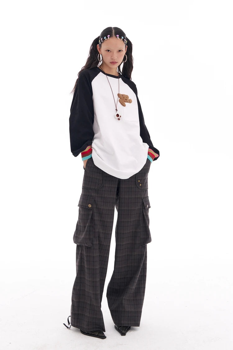 VILZSTUDIOS Retro Plaid High Waist Wide Pants
