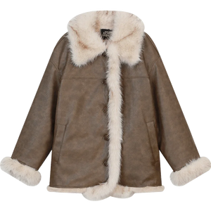 VILZSTUDIOS Elegant Brown Plush PU Leather Jacket