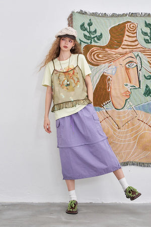 VILZSTUDIOS Cute Mesh Halter Print Two-Piece T-Shirt