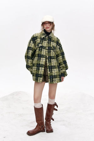 VILZSTUDIOS Retro Lapel Thickened Plaid Jacket