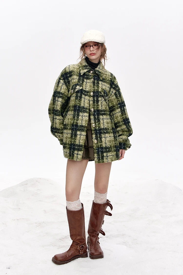 VILZSTUDIOS Retro Lapel Thickened Plaid Jacket