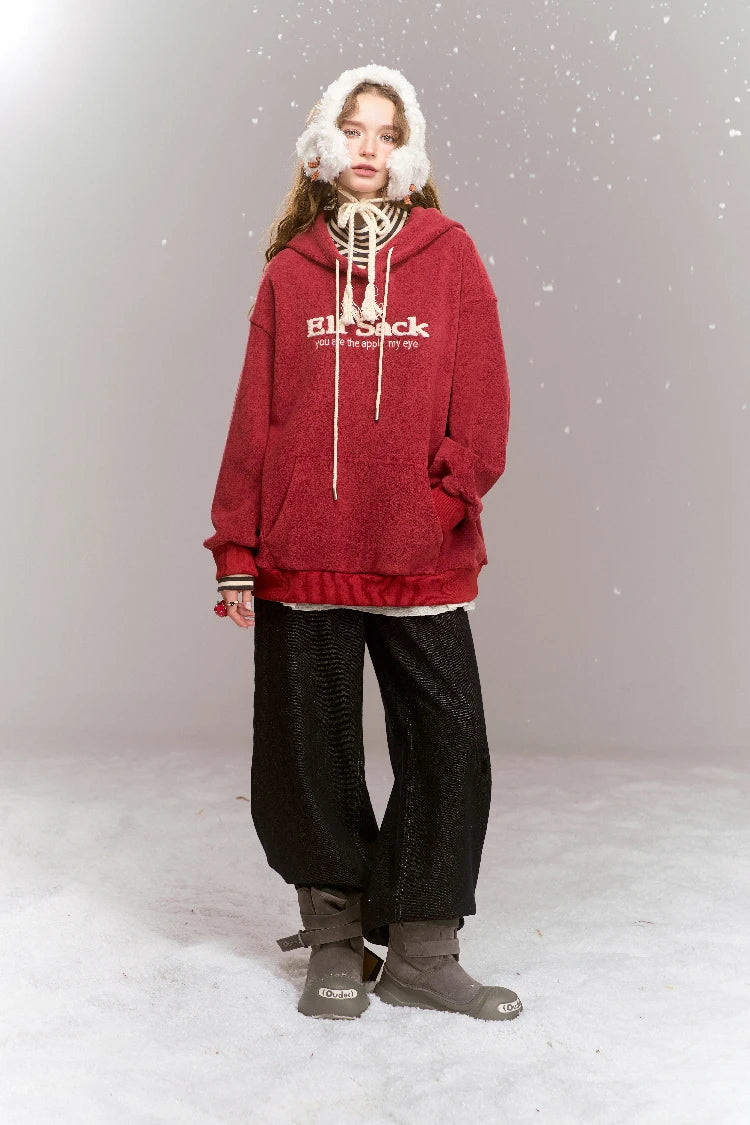 VILZSTUDIOS Red Retro Striped Turtleneck Hoodie